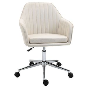 Sedia da Ufficio Girevole in Velluto Beige con Forma a Conchiglia, Tessuto in Lino, Ruote, Sedia Direzionale Tradizionale per Casa, Studio, Camera da Letto - Product Image 1