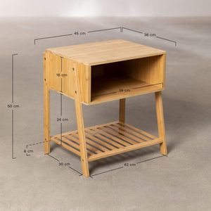 Mesa de Noche Moderna de Bambú con Estante Abierto y Estante Inferior de Almacenamiento para Dormitorio u Hotel - Product Image 3