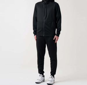 Men's Black Full <b>Zip</b> <b>Hooded</b> Tracksuit Set Solid Color Breathable Polyester Casual Sportswear Regular Fit Autumn Wear - Product Image 3
