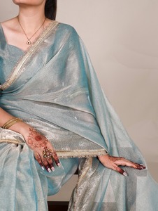 Nouveaux saris de créateur tissés, saris à motifs Zari, tissus chatoyants - Product Image 3