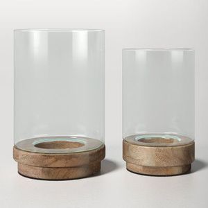 Grand photophore en verre sur piédestal en bois, style ferme, pour des présentations décoratives accueillantes - Product Image 5