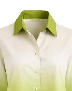 เสื้อเชิ้ตผู้หญิงแขนยาวสีขาวไล่เฉดเขียวมะนาวแบบกระดุมหน้า สไตล์ลำลองสำหรับใส่ทำงาน ผู้ผลิตเสื้อผ้าแบบ OEM สั่งทำได้ - Product Image 5