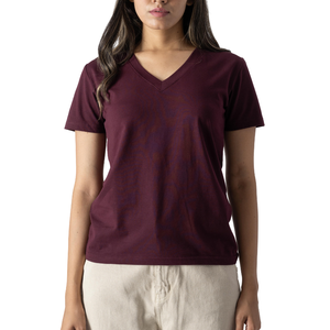 T-shirt pour femme à col en V, couleur unie, manches courtes, coupe classique, 100% coton jersey, vêtements décontractés, toutes saisons, respirant, t-shirts en tricot - Product Image 5