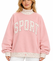 Pull-over en molleton de coton à col montant pour femmes, coupe ample, avec patch appliqué personnalisé, style universitaire, sororité, fraternité, streetwear, vente en gros