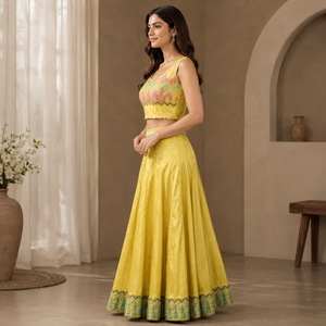 Women's Yellow Wedding Lehenga Dress | Embroidered Choli Flared Skirt with Dupatta | Indian Bridal Ceremony Festive Traditional - Product Image 2