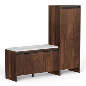 Meuble à chaussures en bois Mavis au design moderne avec assise rembourrée, armoire de rangement haute pour pantoufles et chaussures, idéal pour le salon - Product Image 1