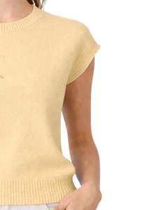 Suéter de Punto sin Mangas para Mujer, Color Amarillo, Bordado Floral, Cuello Redondo, Suave, Ligero, Informal, Chaleco de Verano, Top Elegante y Moderno - Product Image 2