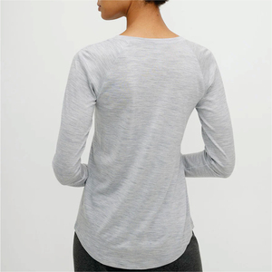 <b>Women's</b> Solid Color O-Neck Long Sleeve <b>Henley</b> T-<b>Shirt</b> Buttons Regular Fit Casual Nonwoven Top 100% Cotton Plain Dyed Logo - Product Image 2