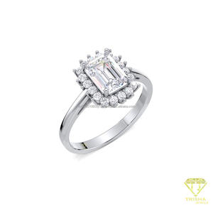 <b>Emerald</b> Cut Moissanite Diamond Halo Engagement <b>Ring</b> in 14K Yellow Gold Vintage Floral Cluster Wedding Promise <b>Ring</b> for Women - Product Image 5