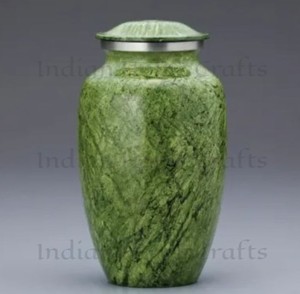 Green Marble Effect Brass Cremation Urn Adult Keepsake Vessel Tabletop <b>Memorial</b> Home Decor - Indian Home Crafts - Product Image 2