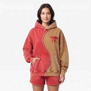 Sudadera con capucha de corte holgado y hombros caídos para mujer, con lavado ácido, bordado personalizado y pedrería, para uso casual. - Product Image 3