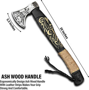 Hacha Vikinga Hecha a Mano con Hoja de Acero de Alto Carbono, Mango de Madera de Fresno, Personalizada, de Grado Industrial, para Camping, Caza, Bushcraft, con Funda de Cuero - Product Image 2