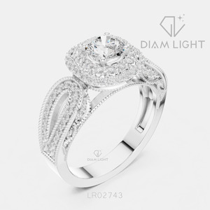 Bague de fiançailles de luxe en or blanc 14 carats avec diamant de laboratoire certifié IGI 0,678 carats, taille ronde, F+ VS+, pavé - Product Image 2