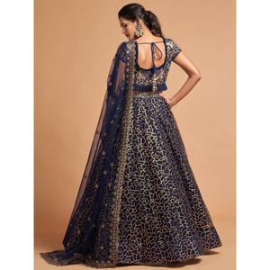 Maravilloso Lehenga Choli de Fiesta Semibordado en Tela de Red con Hilo Azul Marino de Zeel Clothing - Product Image 2