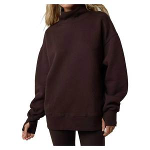 Sweat-shirt oversize à col rond pour femme, couleur unie, coton 100% fibre de bambou, tricoté, manches longues, poche, vêtements décontractés d'automne - Product Image 4