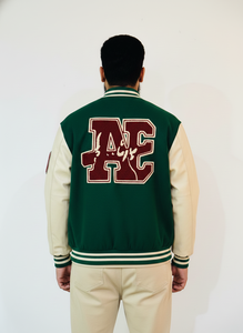 <b>Men's</b> Spring Breathable Windproof Double Breasted Varsity <b>Jacket</b> with Embroidery Logos for <b>Men</b> Wool Body Genuine Leather Sleeves - Product Image 3