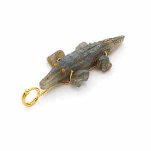 Pendentif Crocodile en Labradorite en Gros, Laiton Plaqué Or, Sculpture Animale, Bijou Bohème, Breloque, Conception Personnalisée OEM - Product Image 2