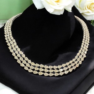 18K White Gold Multi Strand Pear Cut <b>Necklace</b> | Luxury 4 Layer Diamond Pendant <b>Necklace</b> | Elegant Full Diamond <b>Statement</b> Rhodium - Product Image 5