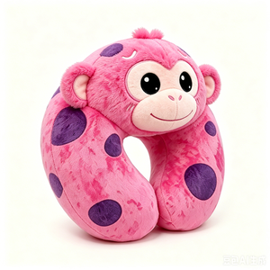 Super Soft Fleece Plush Monkey U-<b>shaped</b> Travel <b>Pillow</b> Winter Warm Earmuff <b>Pillow</b> Pink Monkey Plush Neck Cushion with Earmuffs - Product Image 2