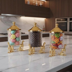 Leopard Design Base Gold Metal Finished Glass Container Luxury Kitchen Storage <b>Jar</b> Can Be Used As A Decorative Centerpiece - Product Image 2