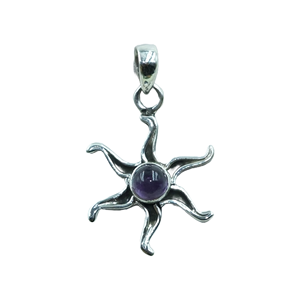Collier pendentif soleil en argent sterling 925 avec améthyste ronde, bijoux bohèmes faits à la main, vente en gros, pendentif charme pour femme - Product Image 1