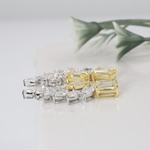 Luxury Gold Canary Yellow Emerald Pear Cut <b>Earrings</b> with Lab Grown Diamonds <b>Wing</b> Cluster Dangle Design Women's Statement Jewelry - Product Image 2