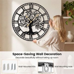 <b>Black</b> Tree of Life Decorative <b>Wall</b> <b>Clock</b> with 27 Non-Ticking Quartz Movement Easy-to-Read Features - Product Image 4