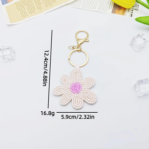 Luxury Handmade Beaded <b>Keychain</b> for Women Embroidered Flower Patch Key Ring Shiny Sequin Crab Lemon Car Bag Pendant Charm - Product Image 5