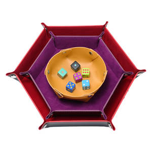 Boîte à dés pliable en cuir PU, plateau hexagonal pliable pour pièces de monnaie, plateau de rangement pour jeux de dés de bar - Product Image 1