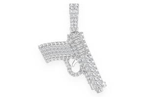 Pendentif pistolet Hip Hop en alliage plaqué rhodium avec cristaux et strass sertis, cadeau à thème pour homme - Product Image 1