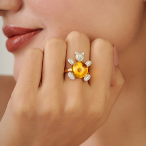 Unique Design Latest Handmade Women's Citrine & Diamond Teddy Bear <b>Cocktail</b> <b>Ring</b> Factory Custom Bulk Jewelry 18K Yellow <b>Gold</b> - Product Image 2