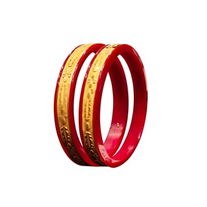 Traditional 18K <b>Gold</b> Pola <b>Bangles</b> for Women Ethnic Red Coral <b>Gold</b> Plated Jewelry <b>Set</b> for Bridal and Daily Festive Wear - Product Image 1