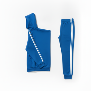 Survêtement unisexe bleu surdimensionné à capuche avec fermeture éclair, manches longues, couleur unie, design sportif, matière polyester respirante, idéal pour l'automne - Product Image 5