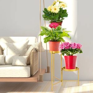 Support de plantes moderne en métal doré à 3 niveaux avec étagères rondes pour l'intérieur, l'extérieur, la maison, le jardin, le balcon, le salon, la chambre, l'angle - Product Image 5