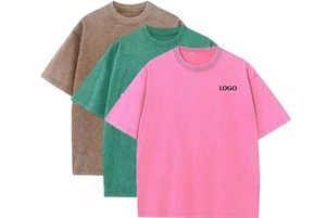 เสื้อยืดโอเวอร์ไซส์แบบย้อมสีเอซิด 100% ผ้าฝ้าย ยูนิเซ็กส์ แขนสั้น คอกลม สกรีนโลโก้ได้ สไตล์วินเทจ - Product Image 1