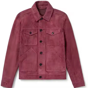 <b>Men's</b> Burgundy Suede <b>Leather</b> Jacket Turn Down Collar Button Up Casual <b>Coats</b> - Product Image 6
