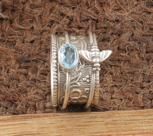 Natural Sky Blue Topaz Bezel Setting <b>Bee</b> Ring 925 Sterling Silver Wedding Animal Jewelry Handcrafted Honeycomb Band Women Party - Product Image 4
