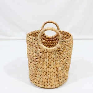 Rustic Circle Water Hyacinth Handwoven Storage <b>Basket</b> Laundry <b>Hamper</b> with Handles - Product Image 3