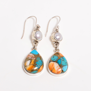Pendientes Colgantes de Perlas y Turquesa Ostra de Alta Calidad, Plata de Ley 925, Hechos a Mano, con Piedras Preciosas, Joyería para Mujer, Regalo para Mamá - Product Image 2