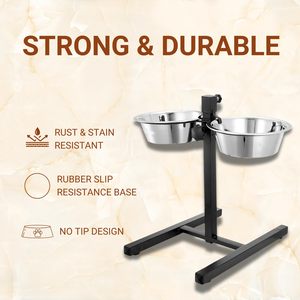 Adjustable Double Stainless Steel Pet <b>Bowl</b> Stand with Heavy Duty Metal Frame Elevated <b>Dog</b> Feeding Station - Product Image 2