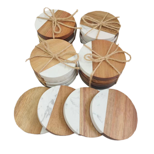 Exclusive Modern Black <b>Marble</b> <b>Coasters</b> with Acacia Wood Holder Premium Natural Stone Design Eco Friendly Gift Set for Home Decor - Product Image 2