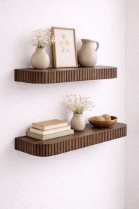 Decorative Double Tier Modern Durable Wooden <b>Wall</b> <b>Mounted</b> Floating <b>Shelves</b> Storage Rack for Living Room - Product Image 4