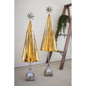 Metal Christmas <b>Tree</b> Decor Standing Pine Shape Indoor Display with <b>Star</b> Top Gold Finish - Product Image 1