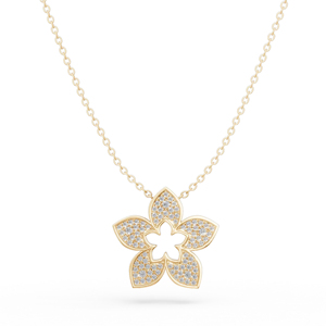 Flower <b>Pendant</b> Necklace 18K <b>Solid</b> <b>Gold</b> Diamond Round Brilliant Cut Women's Luxury Link Chain Everyday Wear - Product Image 1