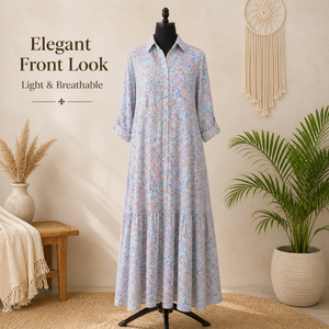 Robe longue élégante en soie pour femme, taille unique, style bohème, motif cachemire, kaftan de luxe à manches longues, idéale pour les vacances, coupe ample et fluide - Product Image 1