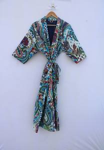 Bata Kimono de Algodón 100% Tejida con Estampado de Dibujos Animados para Mujer, Suave y Transpirable, Camisón de Verano Hecho a Mano, Cuello en V, Cintura Elástica Completa, ODM - Product Image 3