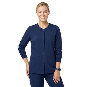 Blouse médicale personnalisée à col rond, boutonnage frontal à pression, manches longues, pour infirmières et médecins, prix de gros - Product Image 1