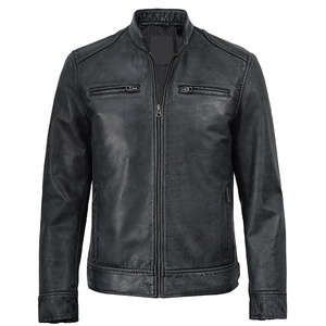 Veste d'hiver pour homme en cuir de vachette noir vieilli, fabriquée à la main, col montant, haute qualité, faible MOQ, imperméable, modèle 2026 OEM - Product Image 1