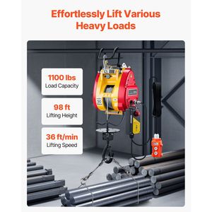 "2-in-1 Electric <b>Hoist</b> Winch 1100 Lbs Capacity 1800W Portable Power Winch 98 ft Lifting Height 36 Ft/min Wire for Cranes" - Product Image 2