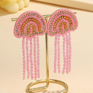 ต่างหูพู่ประดับเปลือกหอยรูปแมงกะพรุนสีชมพูสไตล์ทะเลฤดูร้อน งานฝีมือจาก MD HANDICRAFTS - Product Image 2